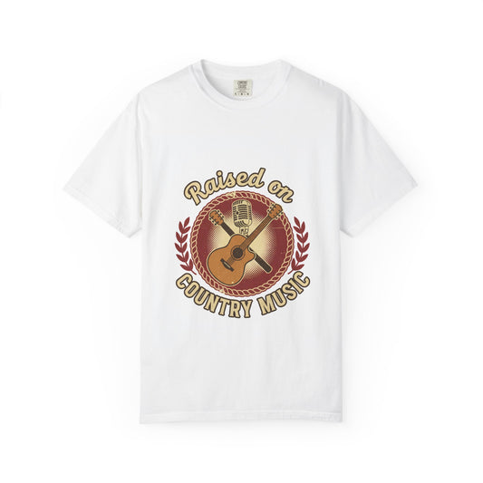 Raised on Country Music T-Shirt — Retro Guitar & Microphone Graphic