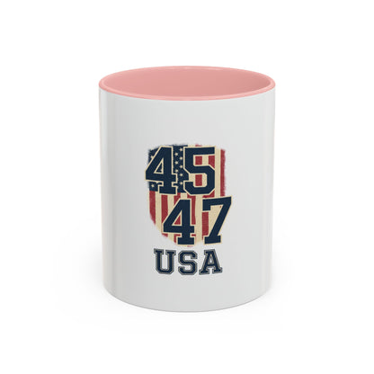 USA 45 47 Shield Accent Coffee Mug – Patriotic American Flag Design