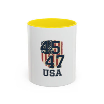 USA 45 47 Shield Accent Coffee Mug – Patriotic American Flag Design