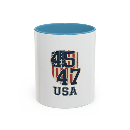 USA 45 47 Shield Accent Coffee Mug – Patriotic American Flag Design