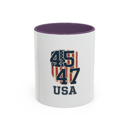 USA 45 47 Shield Accent Coffee Mug – Patriotic American Flag Design