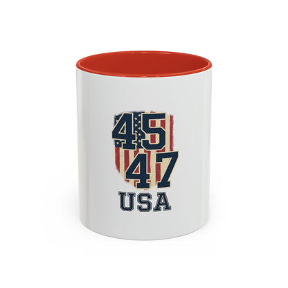 USA 45 47 Shield Accent Coffee Mug – Patriotic American Flag Design