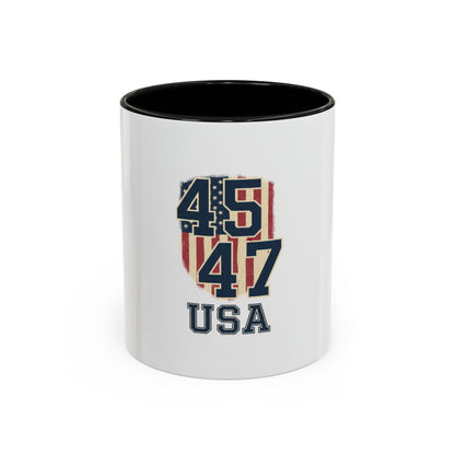 USA 45 47 Shield Accent Coffee Mug – Patriotic American Flag Design