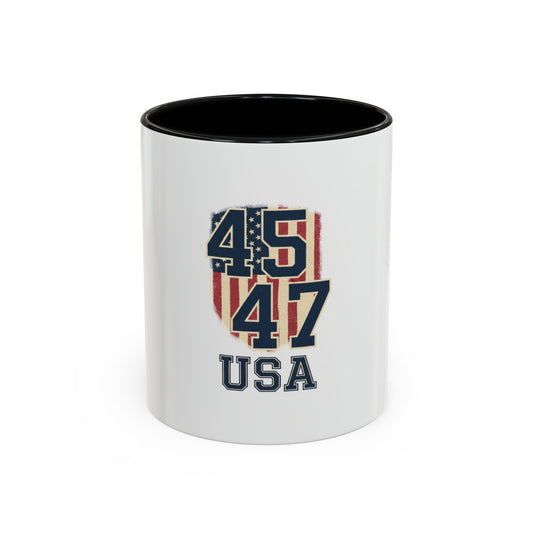 USA 45 47 Shield Accent Coffee Mug – Patriotic American Flag Design