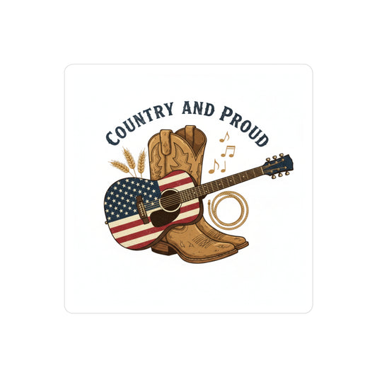 Country & Proud Vinyl Sticker - Guitar & Cowboy Boots Decal | Country Branded